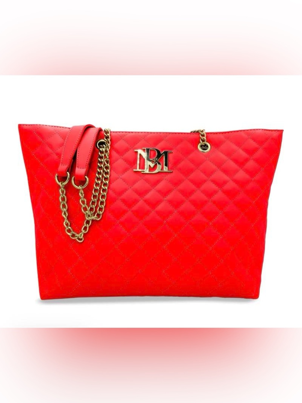Badgley Mischka Quilted Chain Strap Tote Bag Red Vegan Leather NWT
